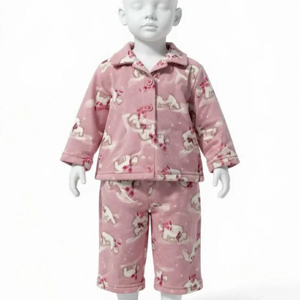 Gymboree NWT 2 Pc Pink Flannel Embroidered Polar Bears & Snow 6- 12 mos